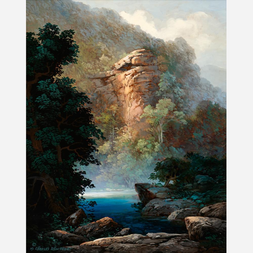 Charles Rhinehart comparable auction result: charles rhinehart buffalo river bluff oil on board