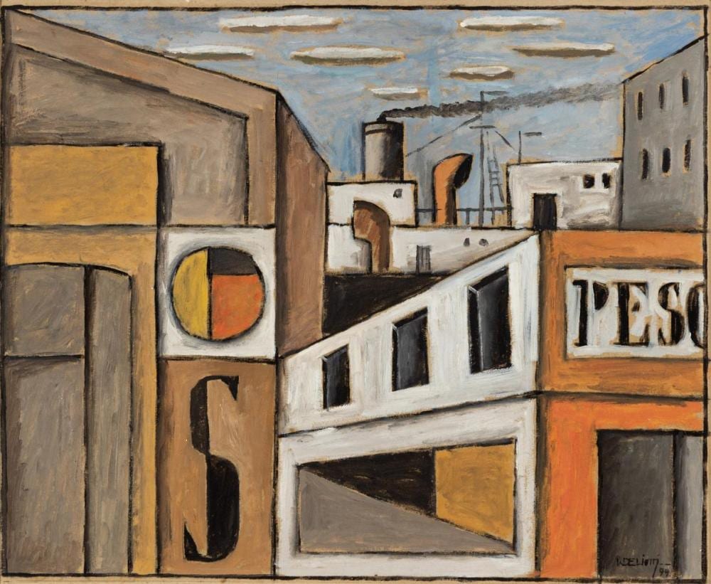 Walter Deliotti comparable auction result: walter deliotti montevideo 1925 2020 puerto 1999 oil on cardboard signed and dated in the lower right corner