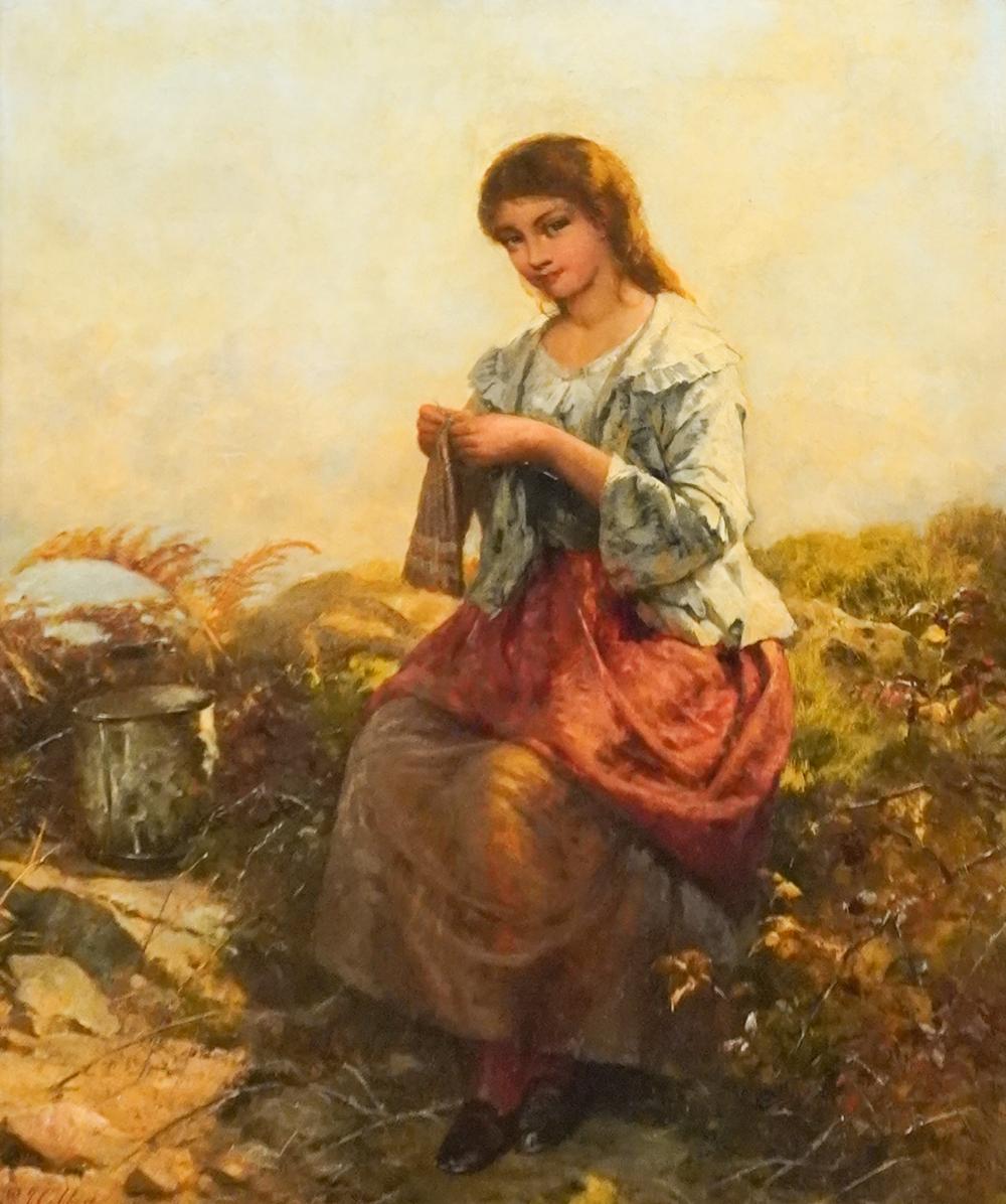 edward john cobbett british 1815 1899 girl knitting oil on canvas frame 41 1 2 x 36 in 105 4 x 91 4 cm · Weschler's · 2025-12-02 Edward John Cobbett comparable auction result: edward john cobbett british 1815 1899 girl knitting oil on canvas frame 41 1 2 x 36 in 105 4 x 91 4 cm