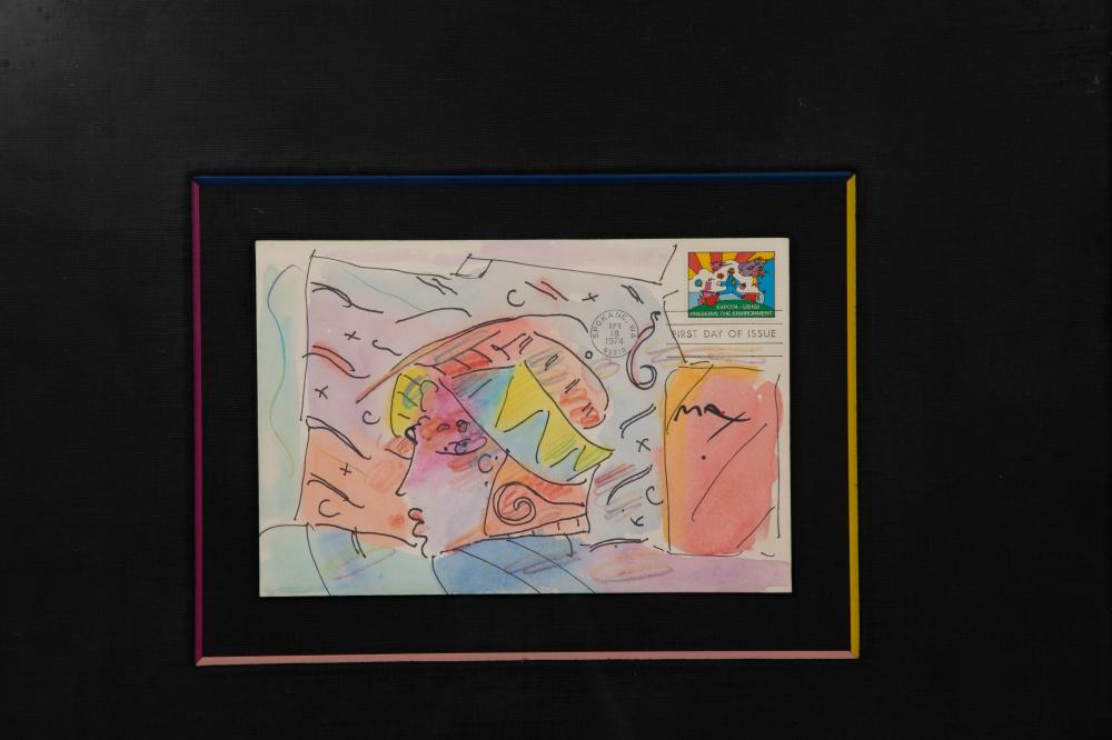 Peter Max (German / American, b.1937) First Day of Issue Envelope Mixed Media Drawing sold by Leonard Auction, lot 105 — auction record photograph