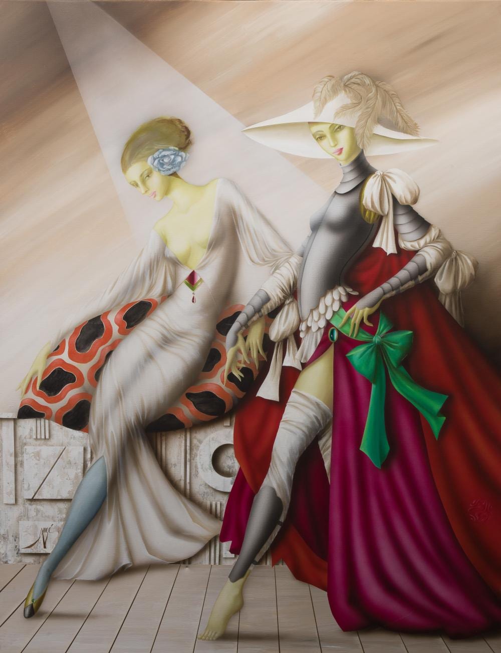 Philippe Auge comparable auction result: philippe auge french b 1935 acte 1 scene 4 les initimites tres oil on canvas