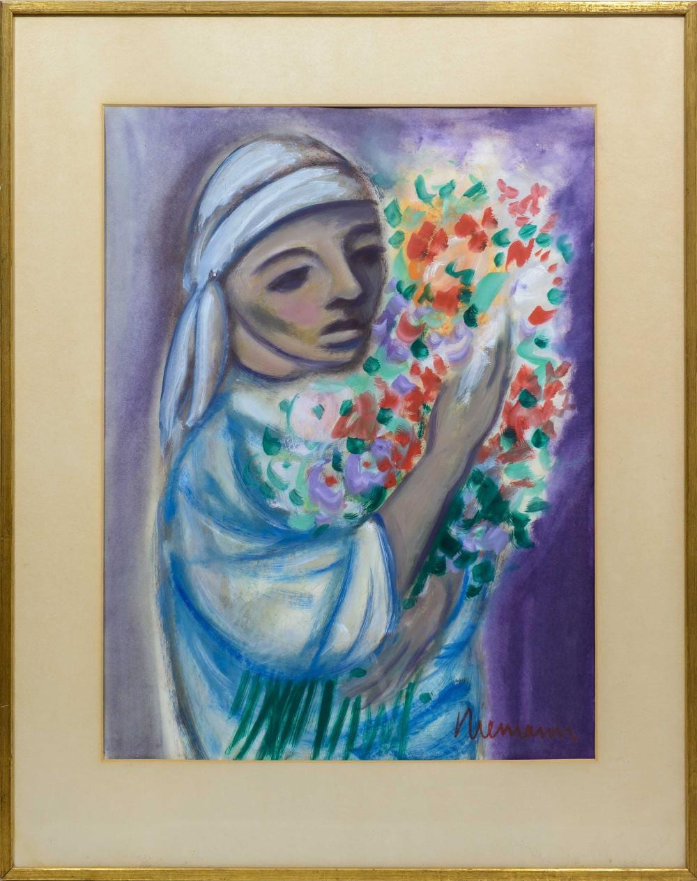 Hennie Niemann comparable auction result: hennie niemann sa born 1941 oil lady with flowers signed 77 x 57