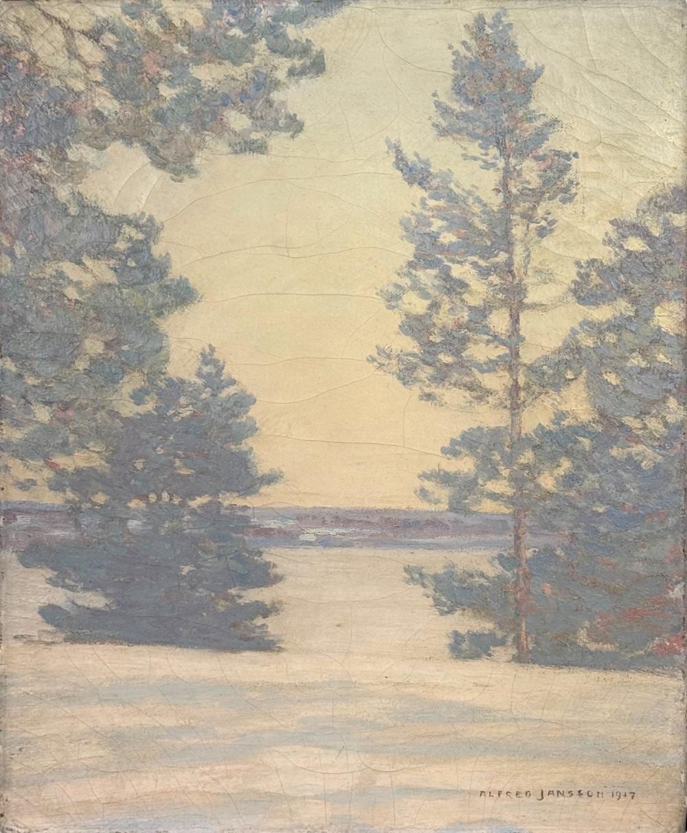 Alfred Jansson comparable auction result: alfred jansson trees in winter oil on canvas 1917