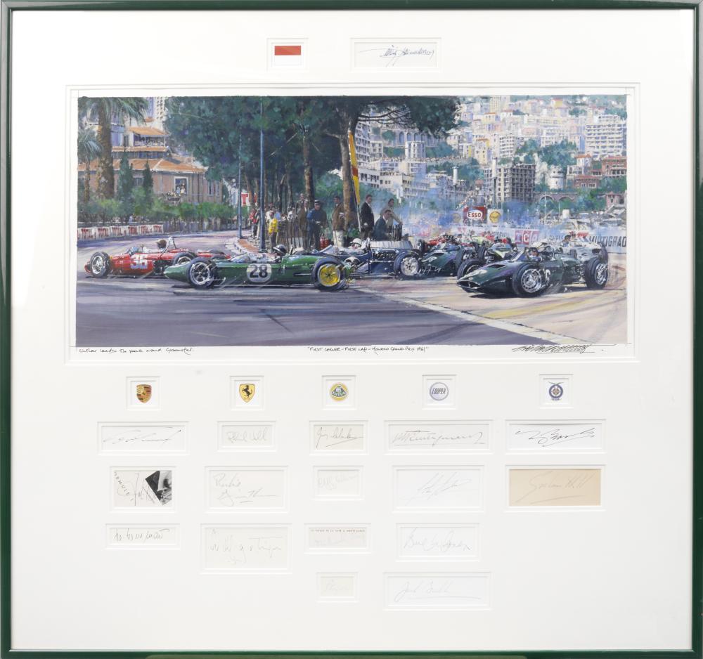 Nicholas Watts comparable auction result: nicholas watts british 1947 monaco grand prix 1961 an original artwork with signatures of 16 competing drivers