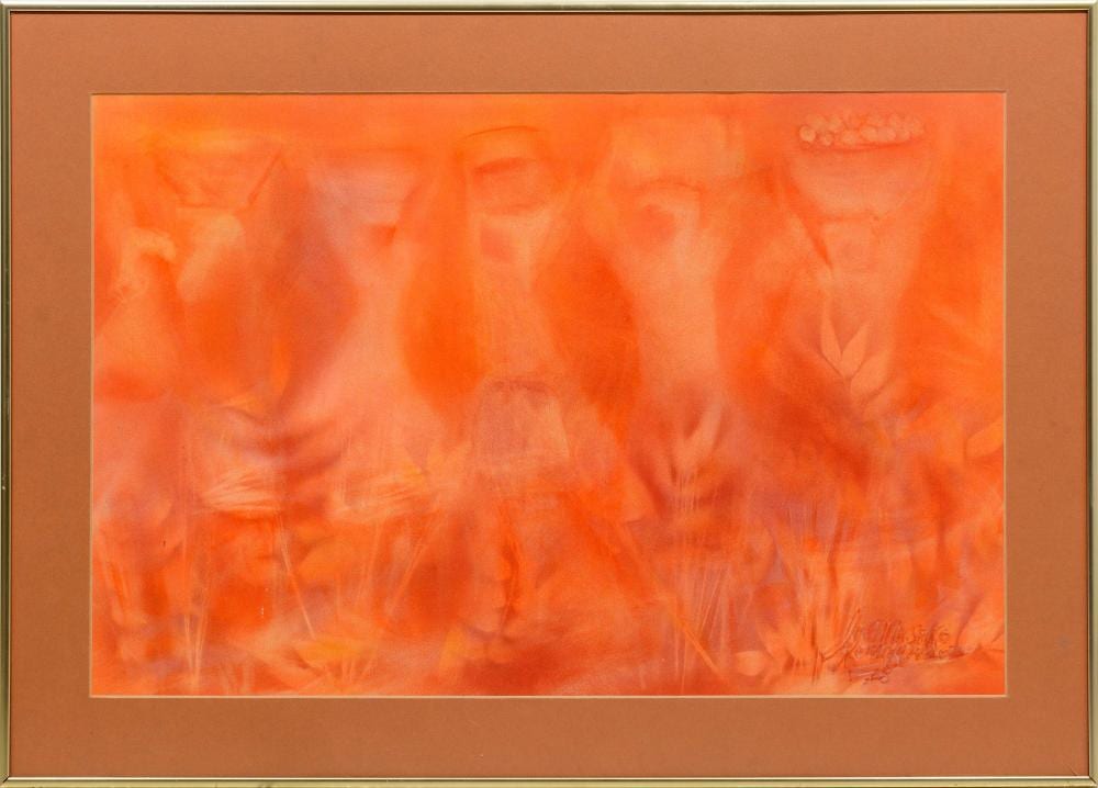 Joe Maseko comparable auction result: joe maseko sa 1940 2008 pastel abstract figures carrying pots signed dated 75 44 x 67