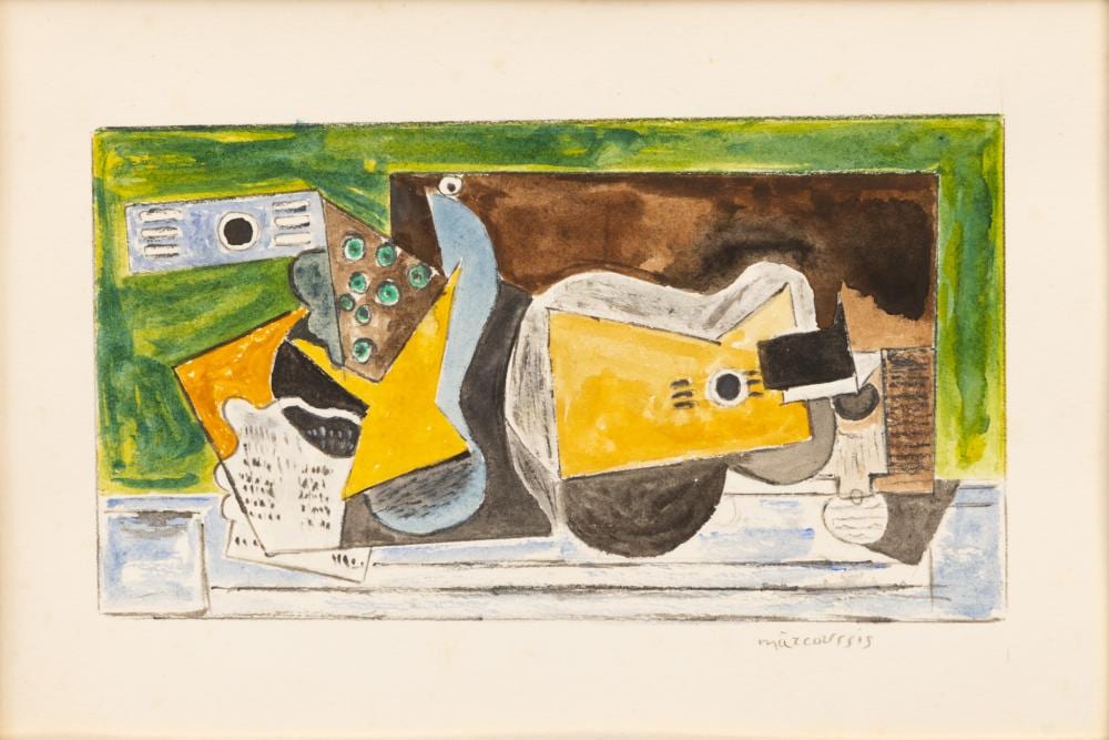 Louis Marcoussis comparable auction result: louis marcoussis french 1883 1941 watercolor and charcoal on paper abstract still life h 4 5 w 8 25 frame size h 15 25 w 18 5