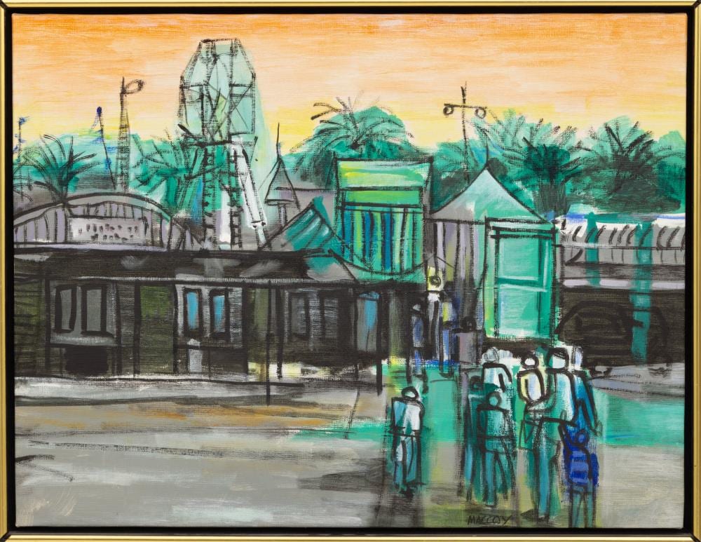 Guy Maccoy comparable auction result: guy maccoy american 1904 1981 oil on canvas the carnival h 18 w 23 5 frame size h 19 25 w 24 75