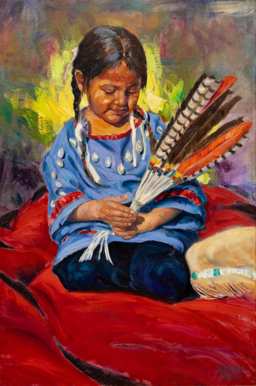 Guadalupe Apodaca comparable auction result: guadalupe apodaca american b 1941 oil on canvas native american girl h 36 w 24 frame size h 48 w 36