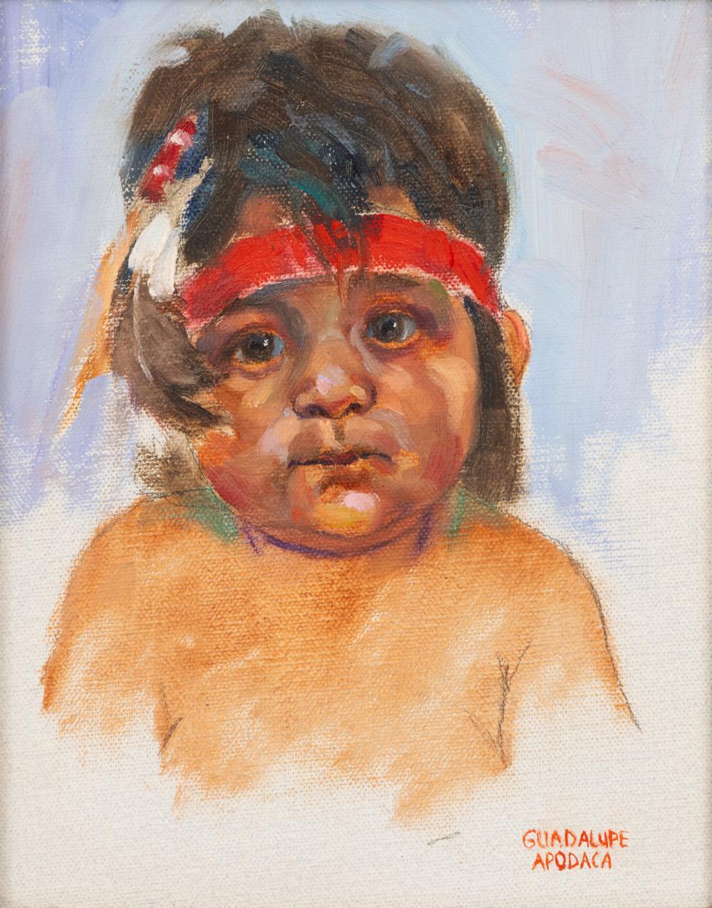 Guadalupe Apodaca comparable auction result: guadalupe apodaca american b 1941 oil on canvas 20th cen native american boy h 10 w 8 frame size h 18 w 16 5