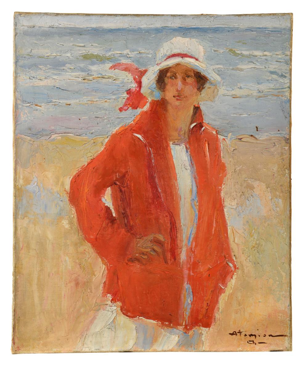 Charles Garabed Atamian comparable auction result: charles atamian turquie france 1872 1947 l gante au manteau rouge bord de mer vers 1925