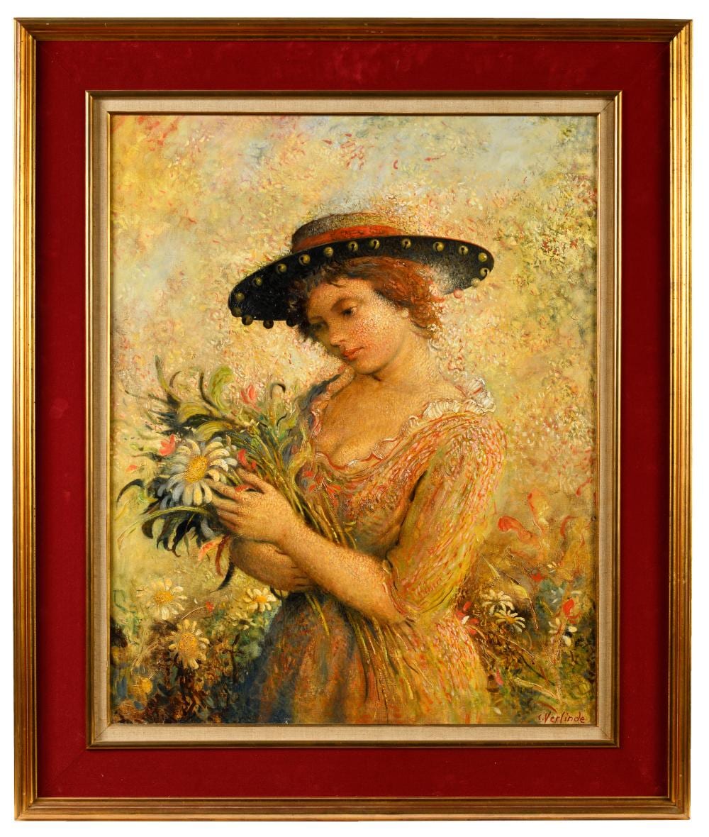 Claude Verlinde comparable auction result: claude verlinde 1927 2020 femme au chapeau tenant un bouquet