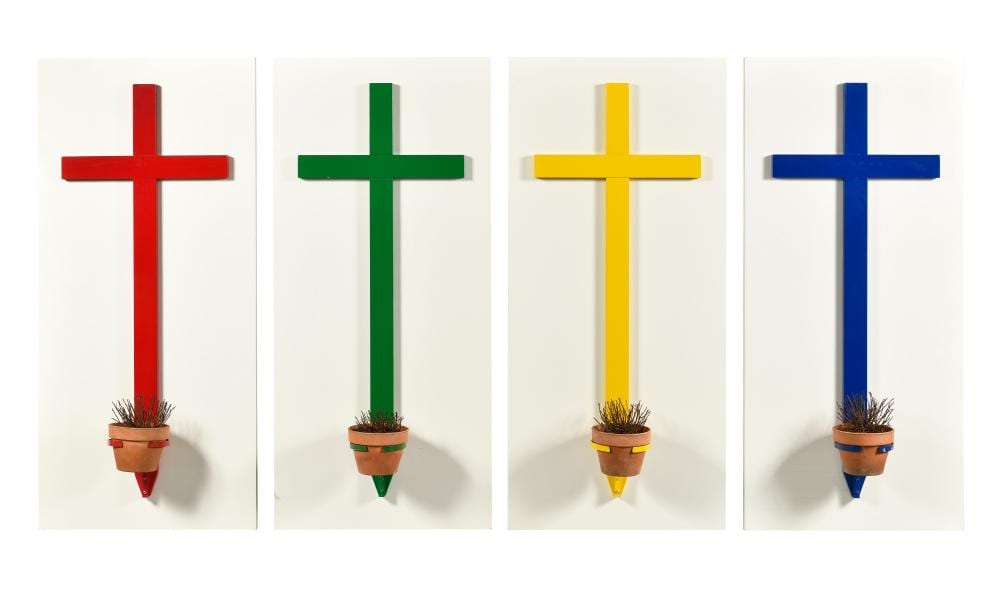 Jean-Pierre Raynaud comparable auction result: jean pierre raynaud n en 1939 croix pour cercueil avec plante morte 1972