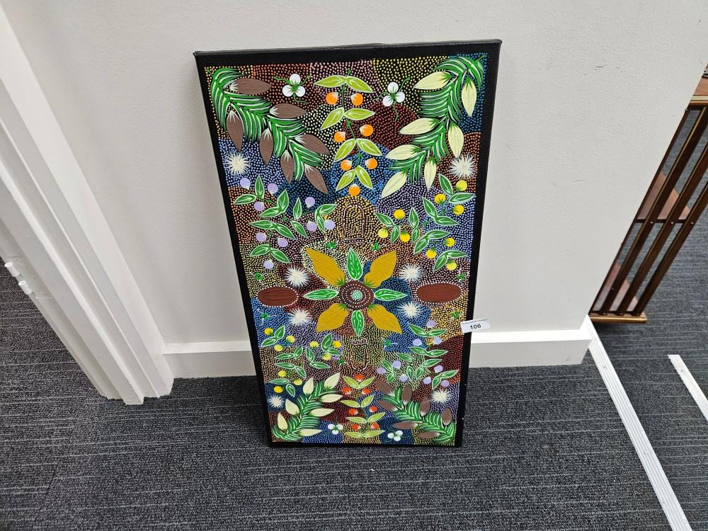 Tanya Price Nangala comparable auction result: tanya price nangala aboriginal australian 1972 floral motifs acrylic