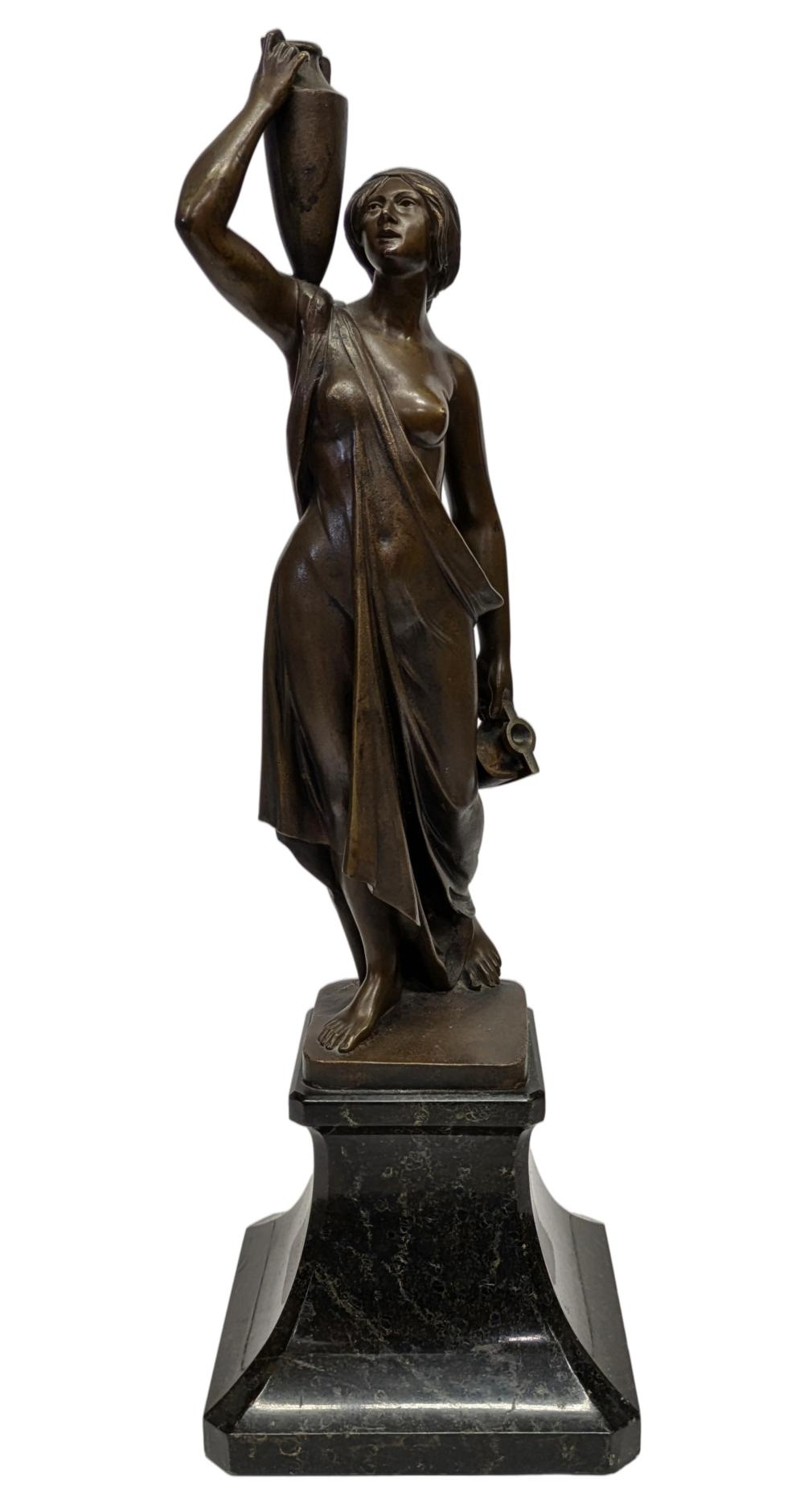 Auction comp thumbnail for Gotthilf Jaeger Female Nude Antique Neoclassical Bronze Statue Sculpture Female Figure Marble Base 19 Inch Overall Object Signed (Hess Fine Art, Lot 1423)
