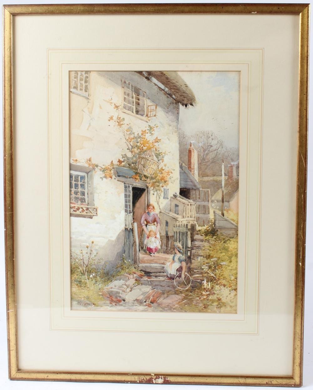 Frederick John Widgery comparable auction result: frederick john widgery 1861 1942 woman and children on a cottage steps watercolour signed 34 5 x 24cm