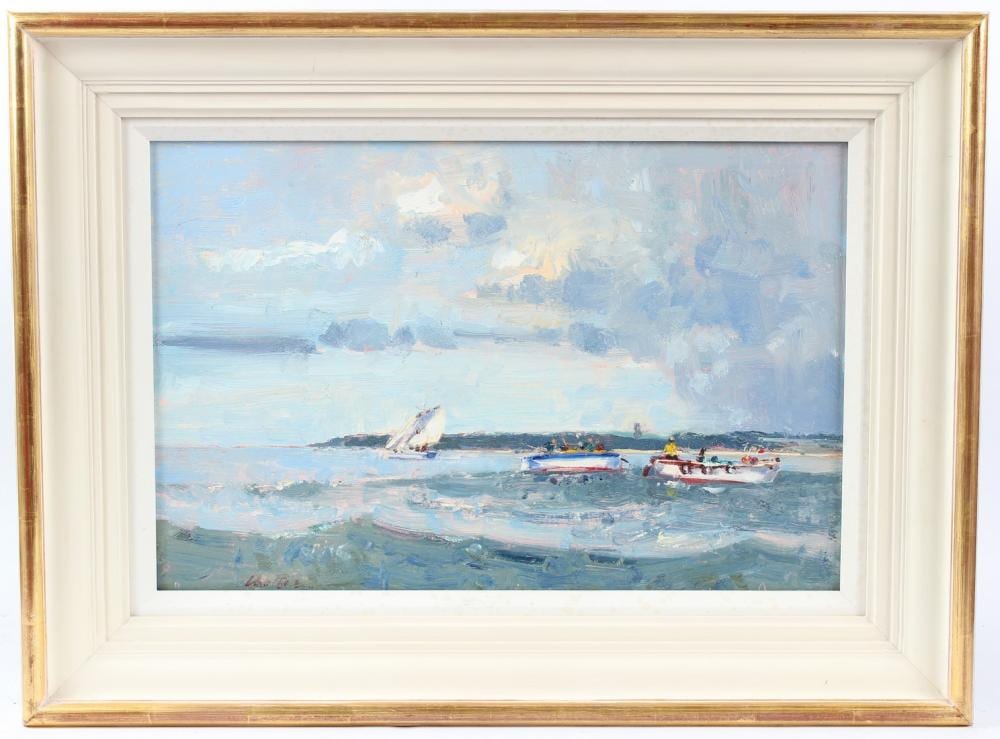 Geoffrey Chatten comparable auction result: geoffrey chatten 1938 2025 off gorleston oil on board signed inscribed verso 33 5 x 51 5cm