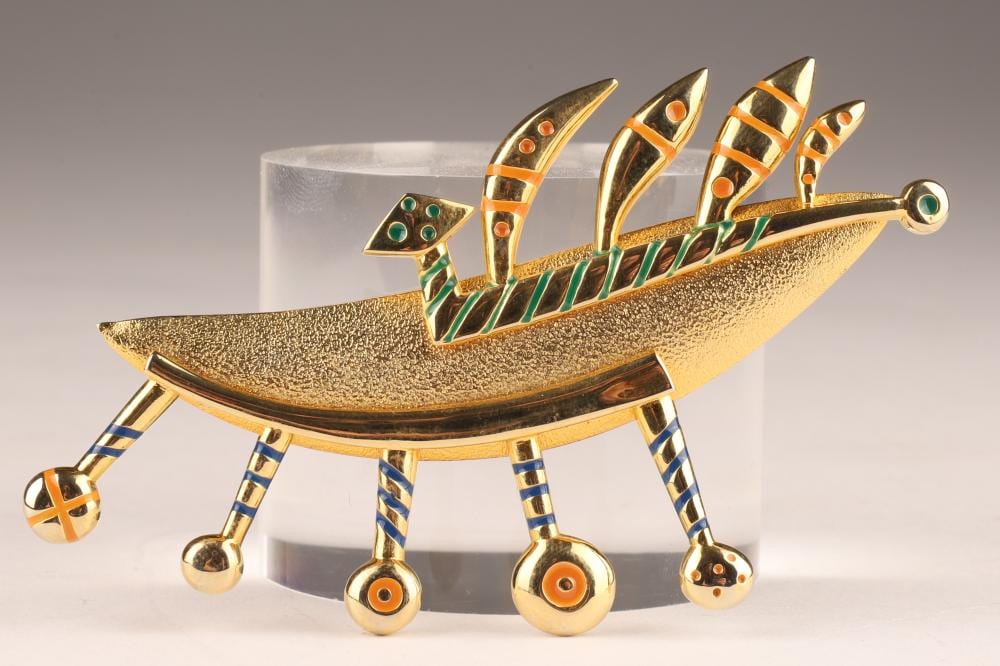 Alfred Pellan comparable auction result: fortin abstract gold tone brooch after alfred pellan