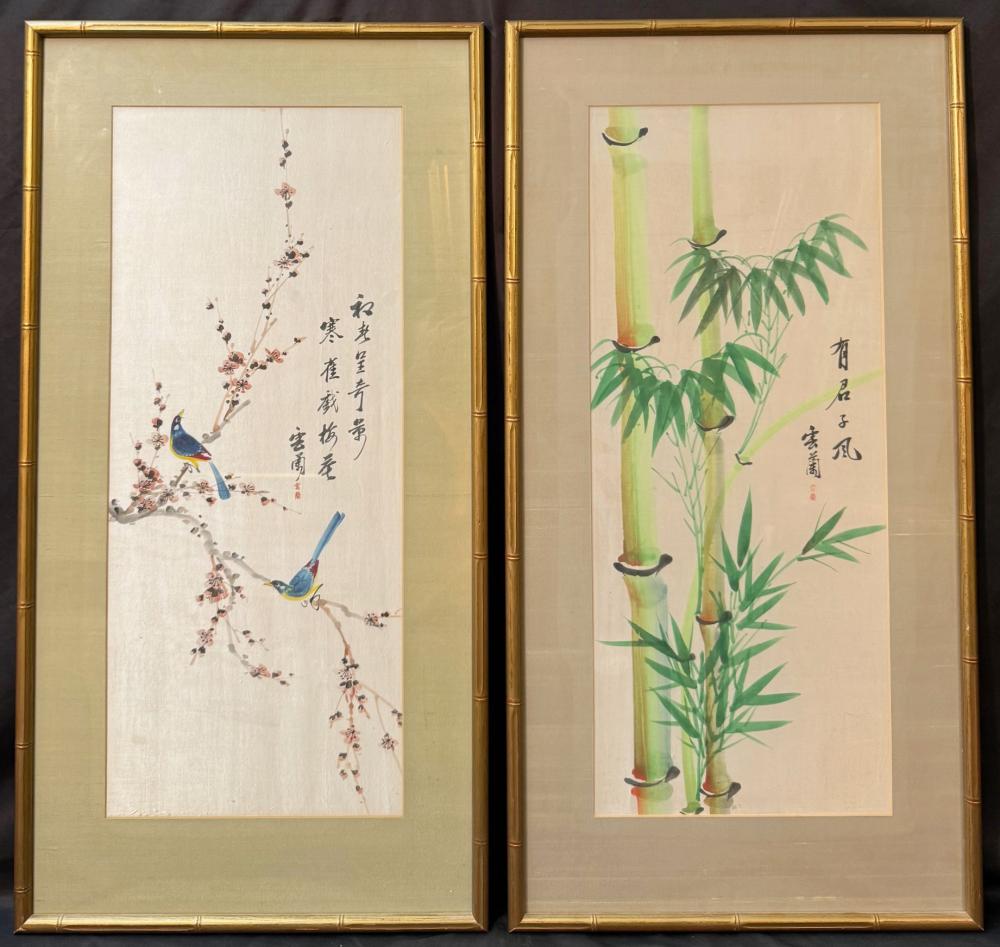 PAIR OF ORIGINAL JAPANESE WATERCOLOR AND INK SILK PAINTINGS BY UNRAN (20th CENTURY), 19IN x 37IN (48cm x 95cm) sold by The Rug Life Auctions, lot 200 — auction record photograph