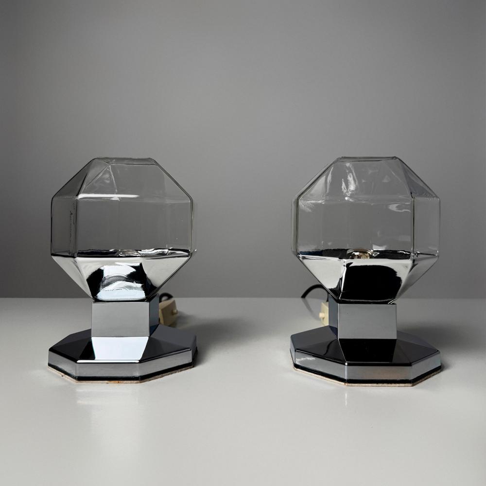 MOTOKO ISHII (Japan, 1938) for Staff. Pair of table lamps, 1970s. Metal and glass. Bibliography: 1970s Staff catalog. This product is an original vintage item, so it shows signs of wear from use. sold by Setdart Auction House, lot 193 — auction record photograph