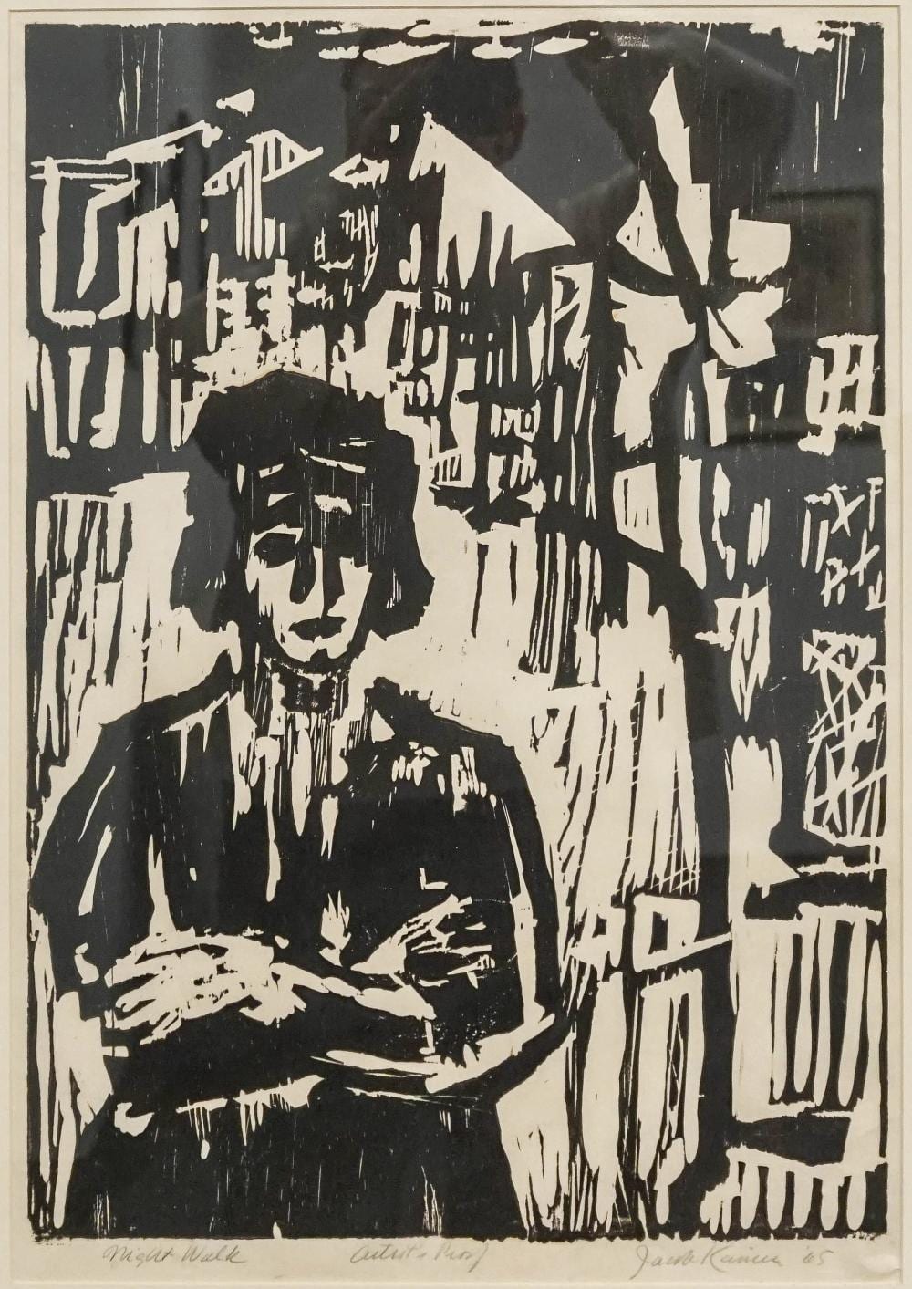 Jacob Kainen comparable auction result: jacob kainen american 1909 2001 night walk artist s proof woodcut signed and dated 65 l r titled l l frame 29 x 21 3 4 in 73 7 x 55 2 cm