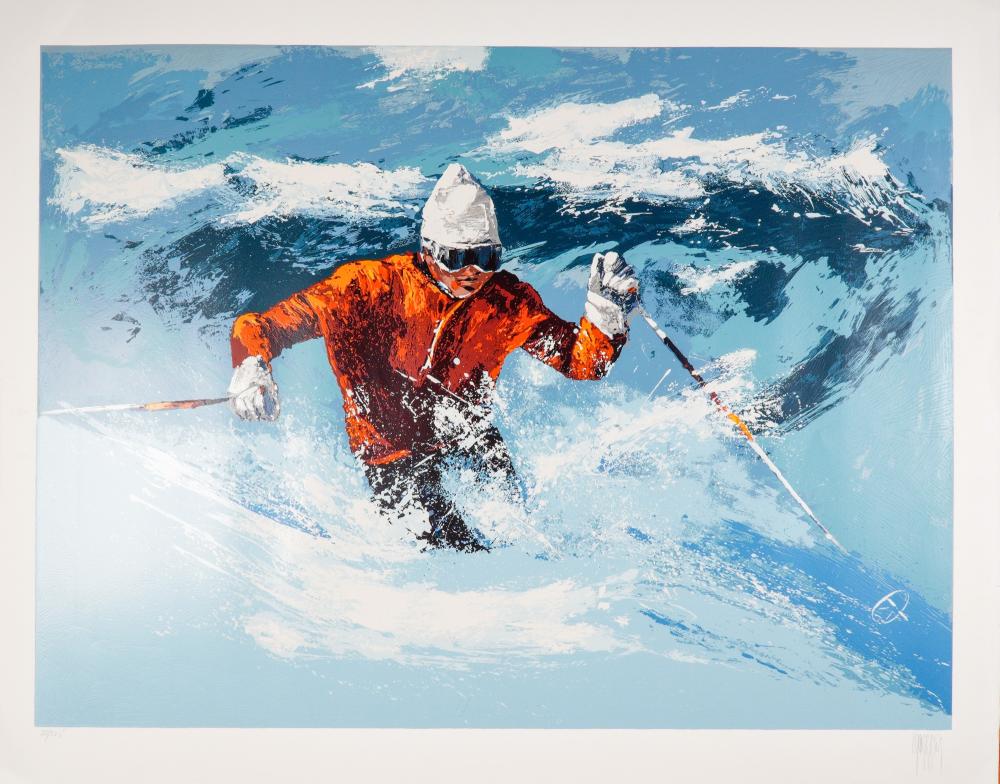 Mark King comparable auction result: mark king serigraph on paper skier in powder snow signed numbered