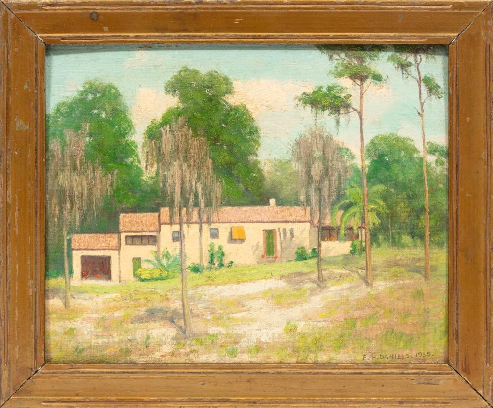 fred hamilton daniels american massachusetts b 1872 florida beach house oil on canvas board · Neal Auction Company · 2025-12-17 Fred H Daniels comparable auction result: fred hamilton daniels american massachusetts b 1872 florida beach house oil on canvas board