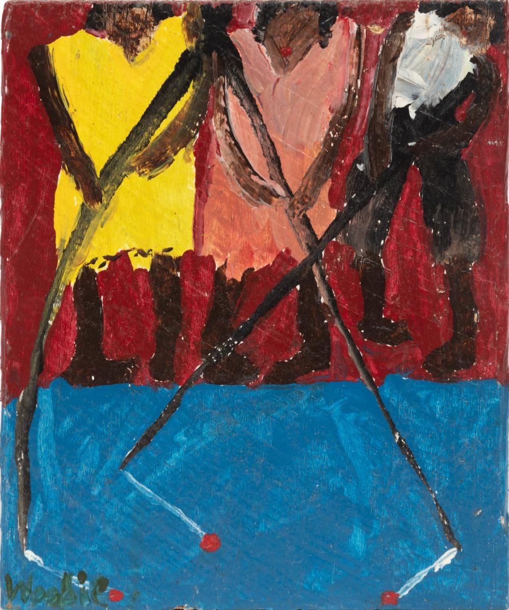 Woodie Long comparable auction result: woodie long american alabama 1942 2009 bank fishing paint on panel