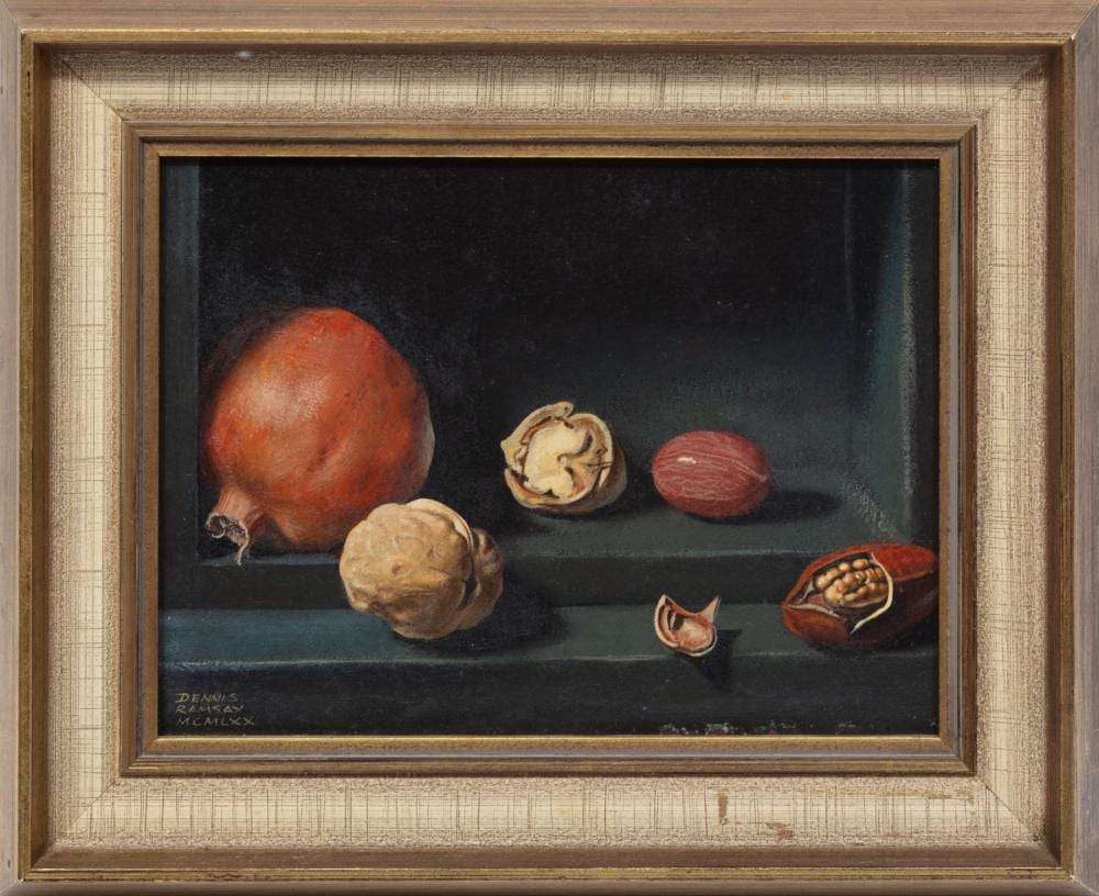 Dennis Ramsay comparable auction result: dennis ramsay scottish 1925 2009 still life of pomegranate and nuts oil on masonite
