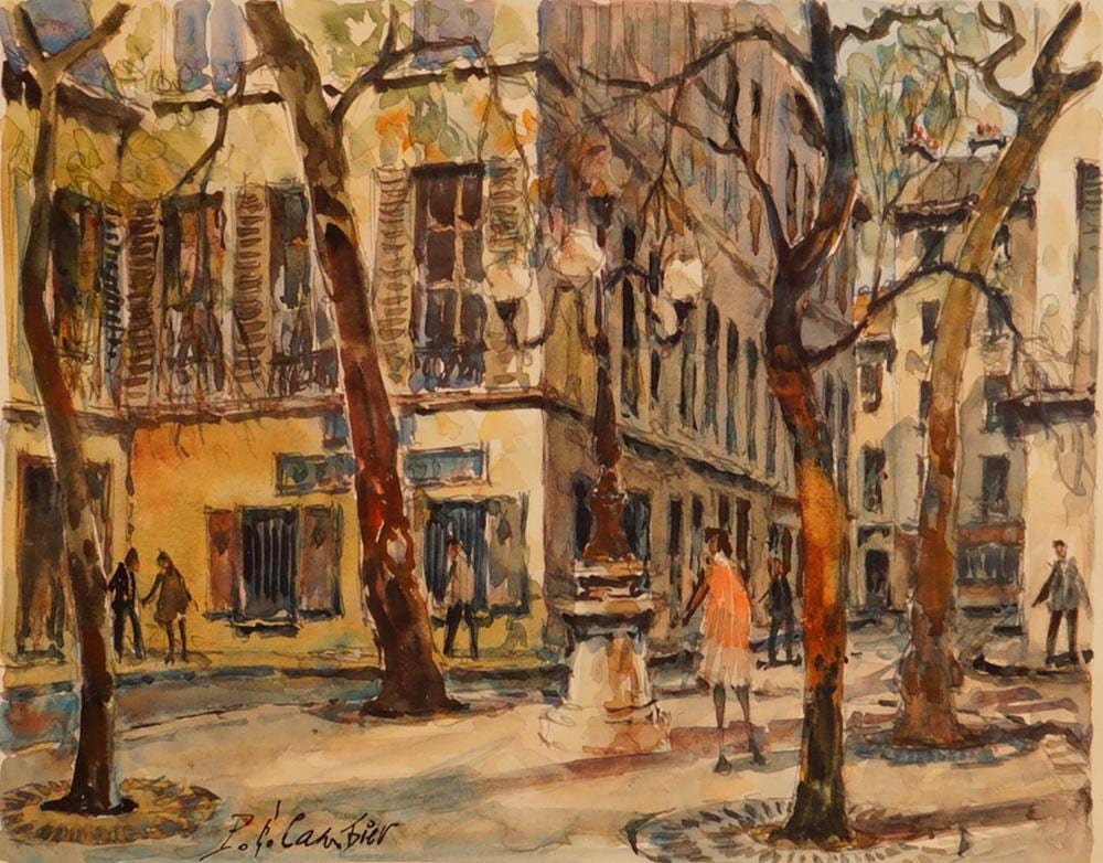 Pierre Cambier comparable auction result: pierre eugene cambier watercolor on paper paris place furstenberg signed