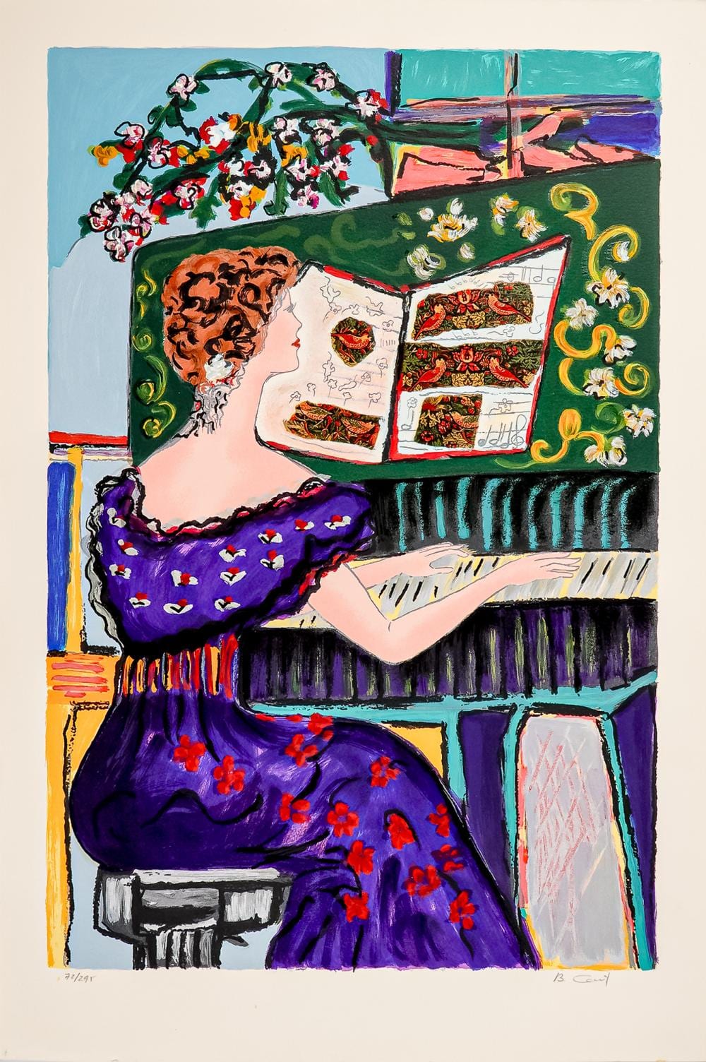 Bracha Guy comparable auction result: bracha guy lithograph on paper woman at the piano signed numbered