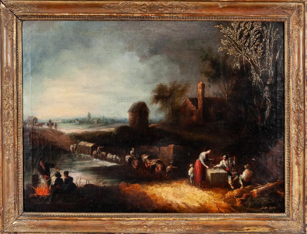 Andrés Cortés y Aguilar comparable auction result: andr s cort s y aguilar seville 1812 1879 landscape with caravan crossing the river