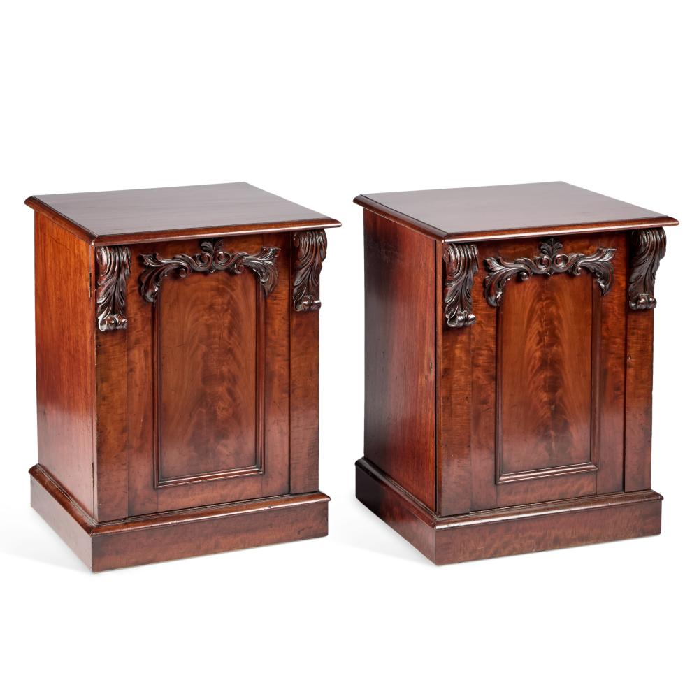 A PAIR OF MID-19TH CENTURY MAHOGANY PEDESTAL CUPBOARDS sold by Elstob Auctioneers, lot 1151 — auction record photograph