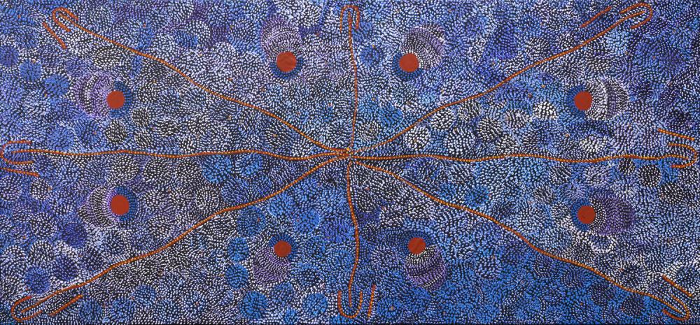 Janet Forrester Ngala comparable auction result: janet forrester ngala sugar bag dreaming acrylic on canvas 80cm x 172cm