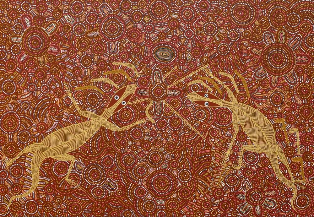 Gary Reid-Wilson comparable auction result: gary wilson reid tjampitjinpa wati ngintaka acrylic on linen 103cm x 150cm