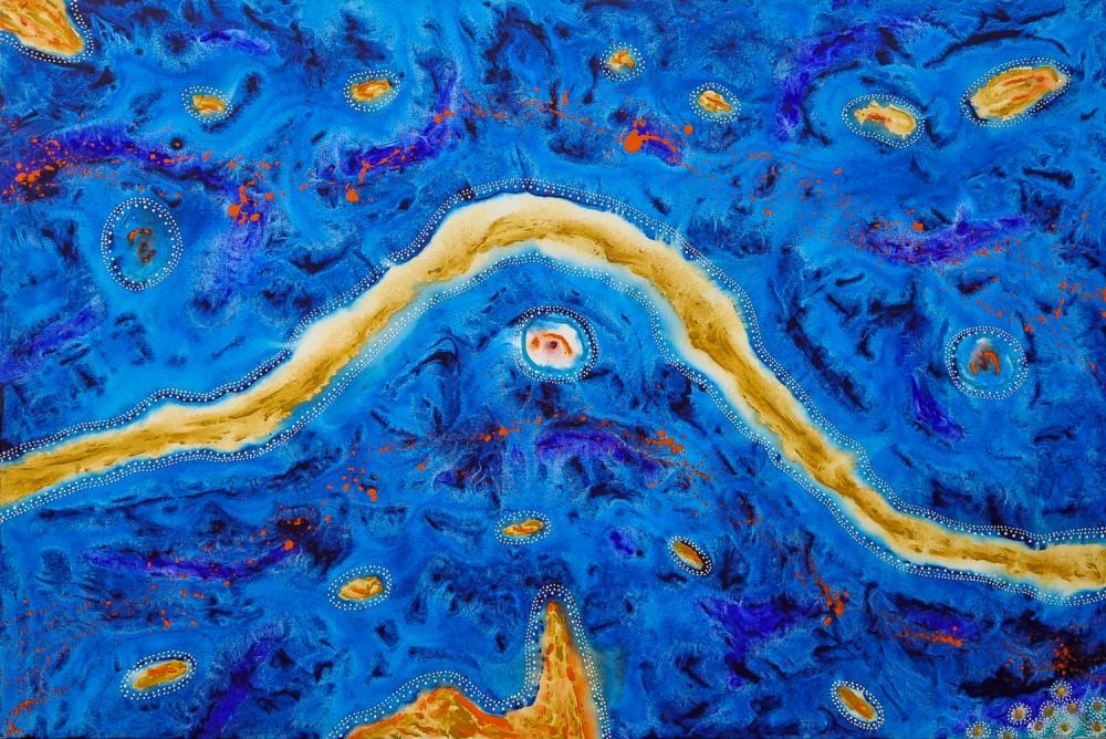 Kurun Warun comparable auction result: kurun warun living water acrylic on canvas 121cm x 181cm