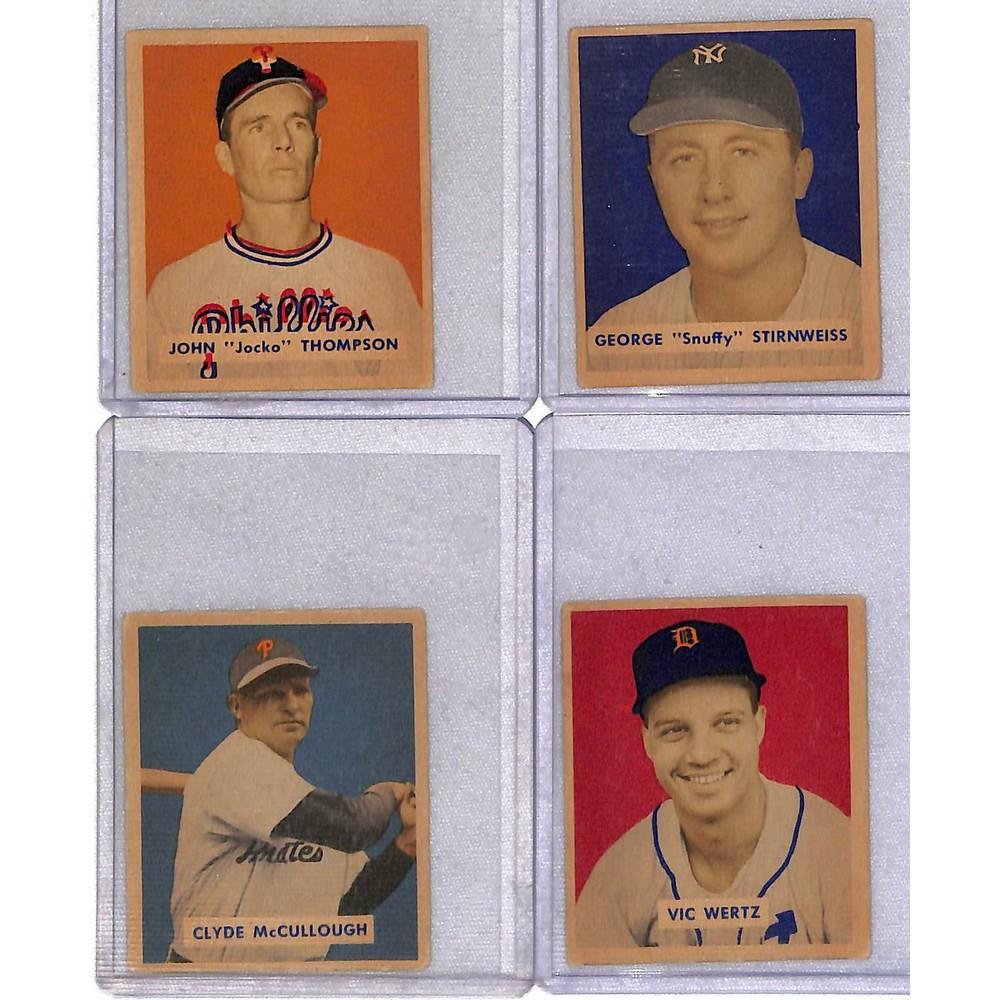 (4) 1949 Bowman Baseball Cards sold by Saco River Auction, lot 4D — auction record photograph