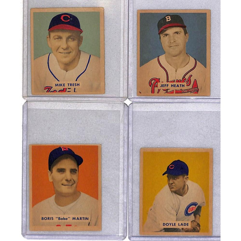 (4) 1949 Bowman Baseball Cards sold by Saco River Auction, lot 5D — auction record photograph