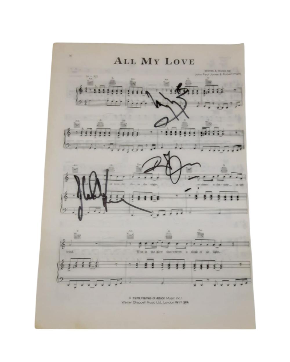 Led Zeppelin Signed Sheet Music sold by Rock n Scroll Guitars, lot 149 — auction record photograph