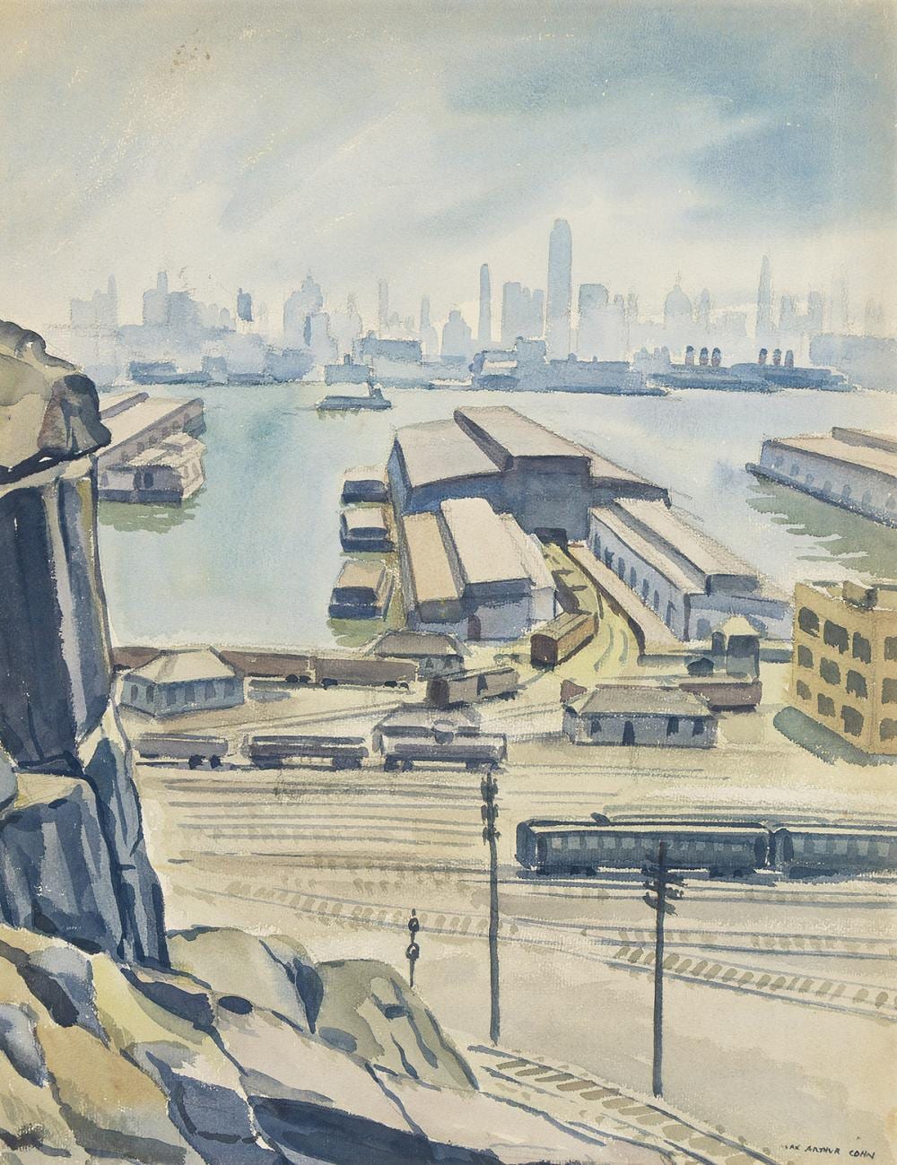 Max Arthur Cohn comparable auction result: max arthur cohn 1903 1998 new york skyline west shore terminal