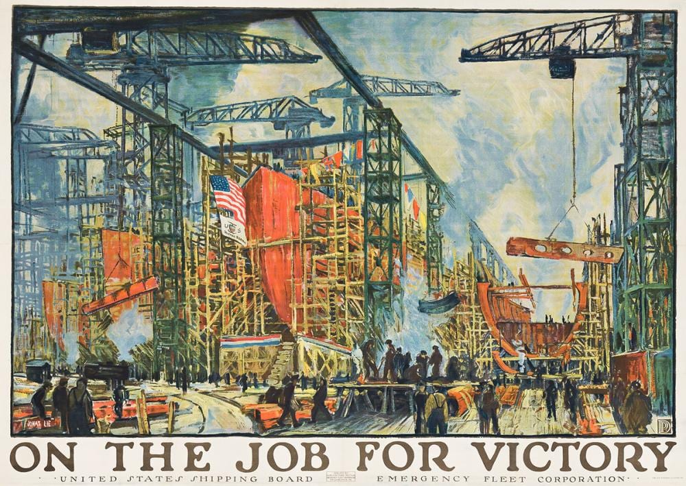 Jonas Lie comparable auction result: jonas lie 1880 1940 on the job for victory circa 1918 39x55 inches 99x139 cm w f powers co lith new york