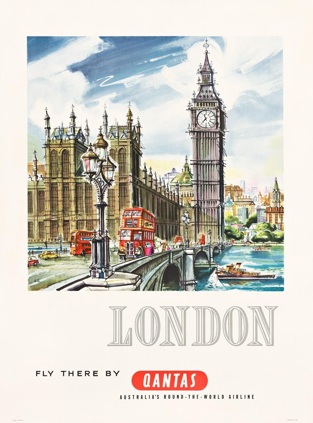 Harry Rogers comparable auction result: harry rogers 1929 2012 london fly there by qantas circa 1960 39x29 inches 99x73 cm posters pty ltd
