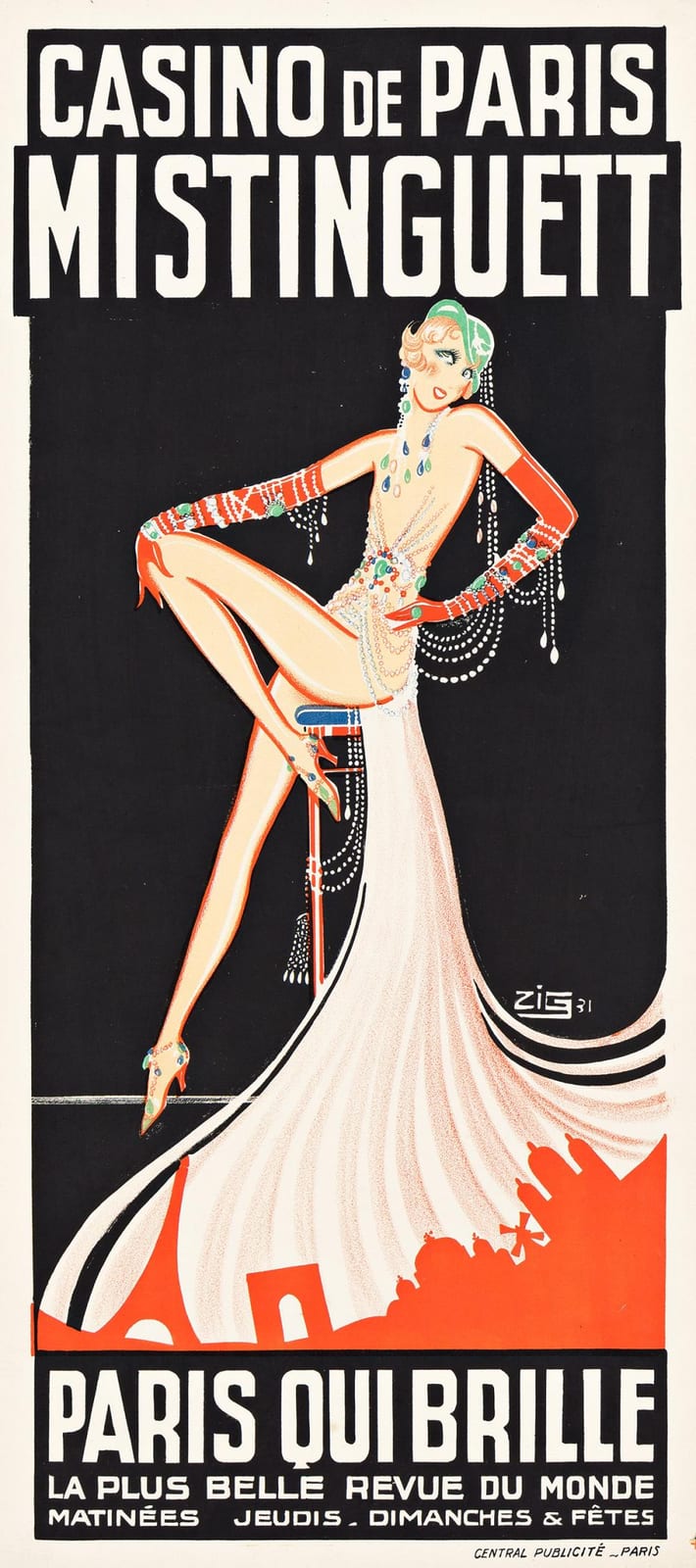 zig louis gaudin 1882 1936 casino de paris mistinguett paris qui brille 1931 34 x15 inches 88 x39 cm central publicit p · Swann Auction Galleries · 2024-08-08 Louis Gaudin comparable auction result: zig louis gaudin 1882 1936 casino de paris mistinguett paris qui brille 1931 34 x15 inches 88 x39 cm central publicit p