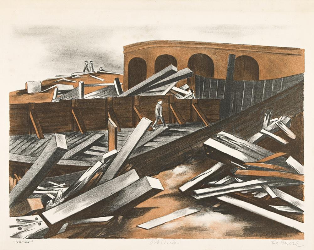 chet lamore 1908 1980 old docks · Swann Auction Galleries · 2024-01-25 Chet Lamore comparable auction result: chet lamore 1908 1980 old docks