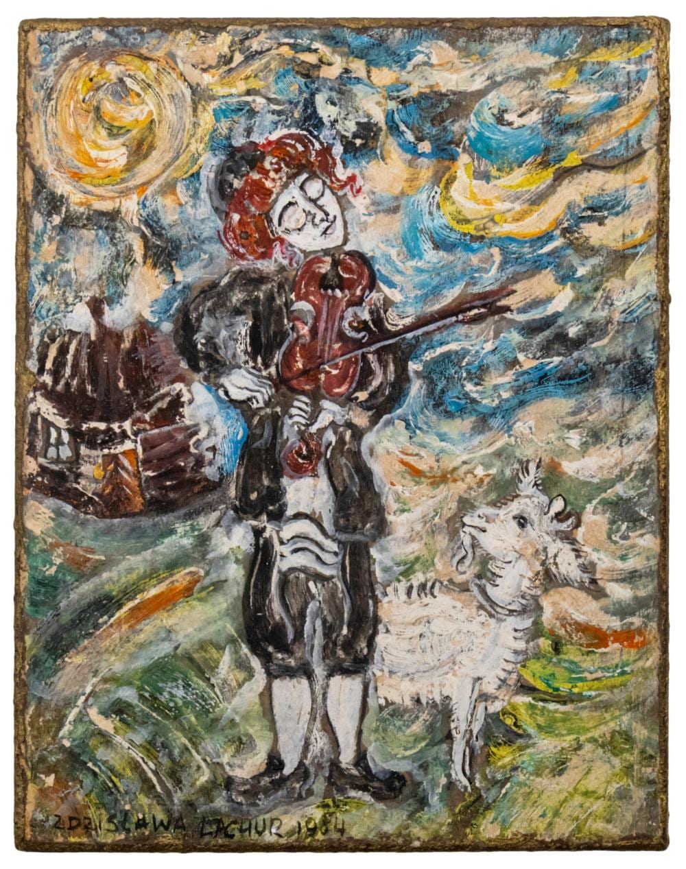 Zdzislav Lachur comparable auction result: zdzislaw lachur polish 2007 1920 klezmer and goat oil on board