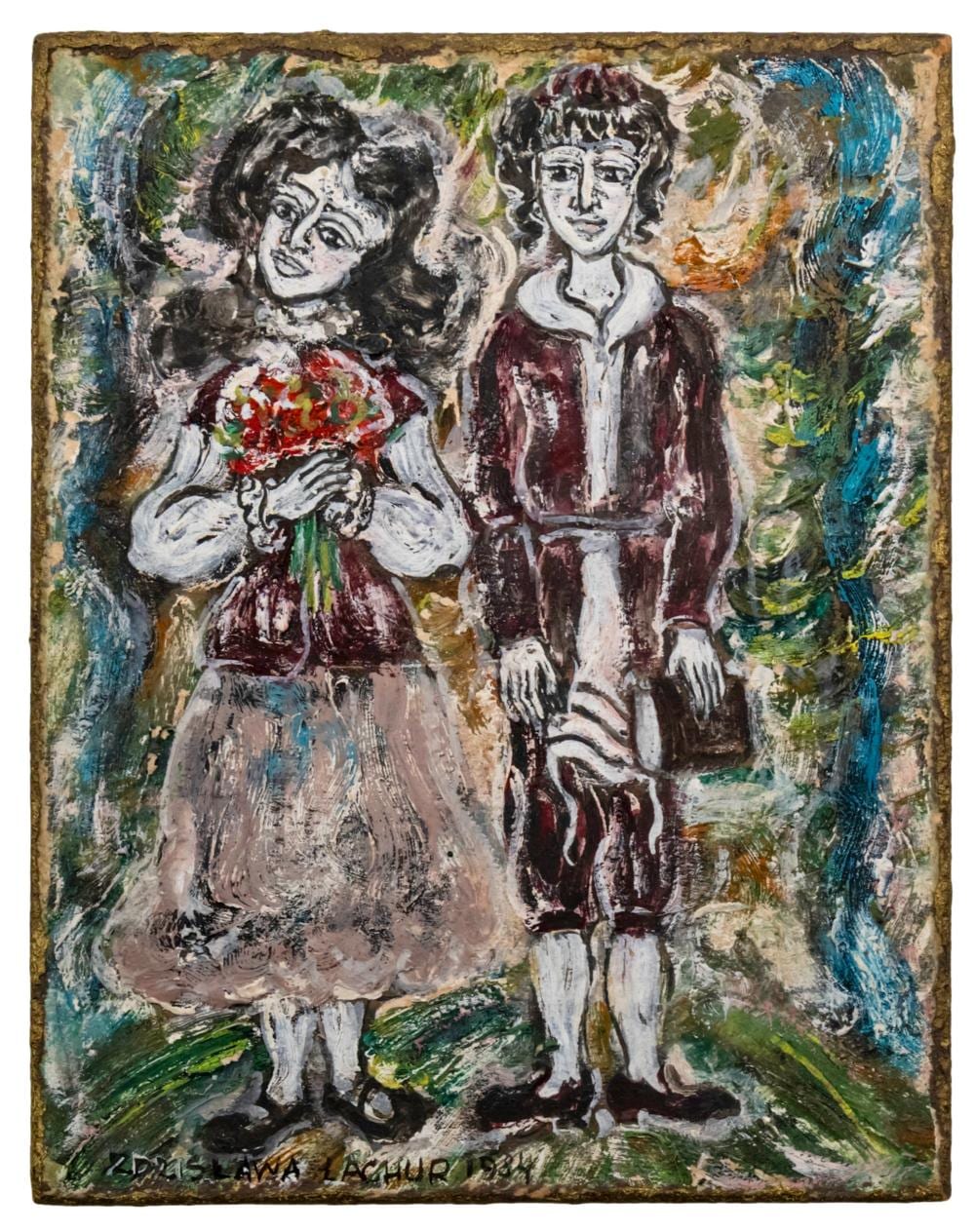 Zdzislav Lachur comparable auction result: zdzislaw lachur polish 2007 1920 jewish couple oil on board 1984