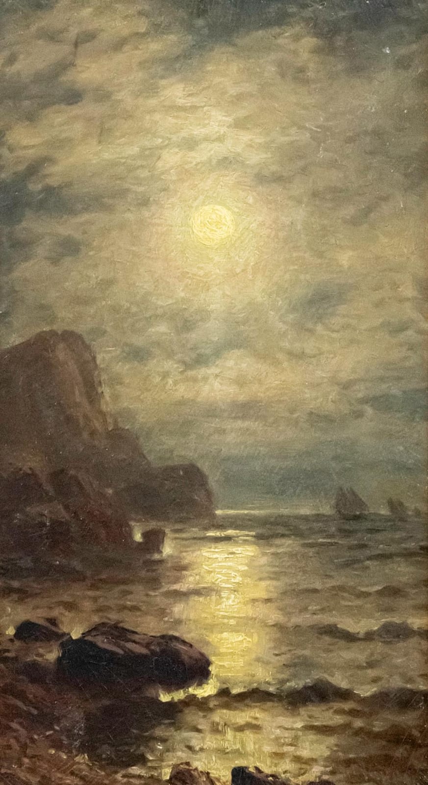 George W. Waters comparable auction result: george w waters american 1832 1912 seascape at night oil on board 1882