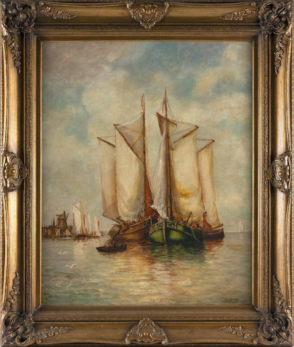 paul jean clays belgium 1817 1900 fishing boats off a harbor windmill oil on canvas 30 x 25 framed 39 x 33 · Eldred's · 2026-01-08 Paul Jean Clays comparable auction result: paul jean clays belgium 1817 1900 fishing boats off a harbor windmill oil on canvas 30 x 25 framed 39 x 33