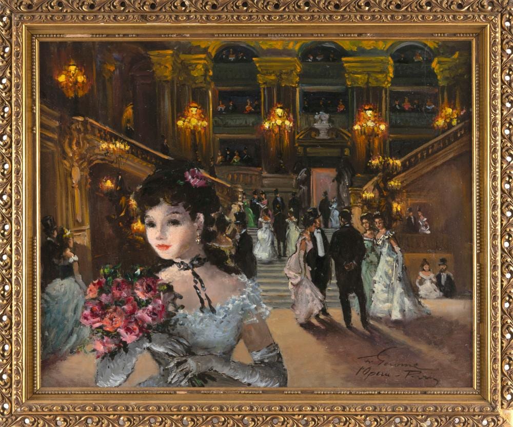 Francois Gerome comparable auction result: francois gerome france b 1895 at the opera oil on canvas 24 x 30 framed 29 x 35