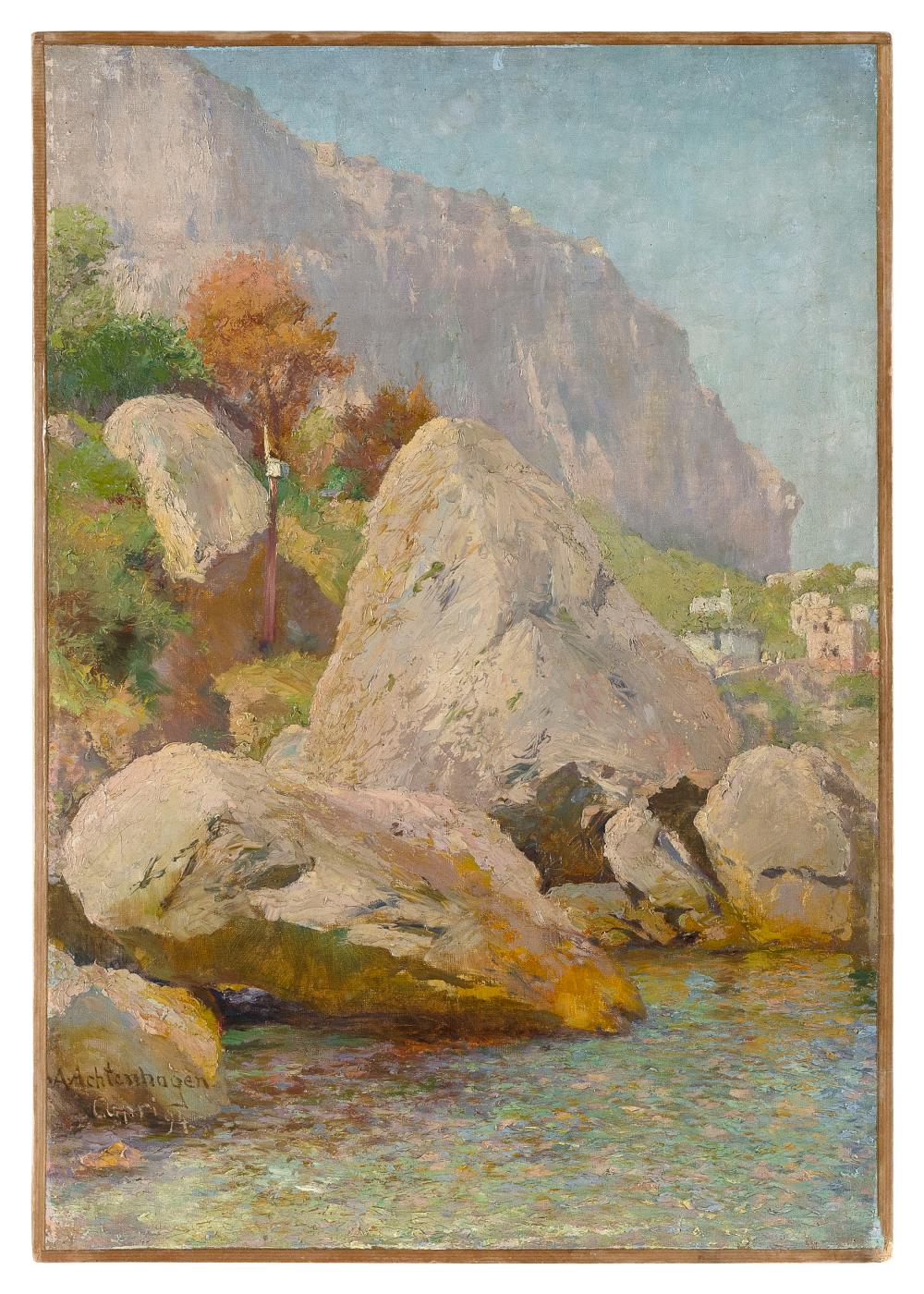 August Achtenhagen comparable auction result: august achtenhagen germany 1865 1938 rocky seashore oil on board 27 x 18 5 unframed