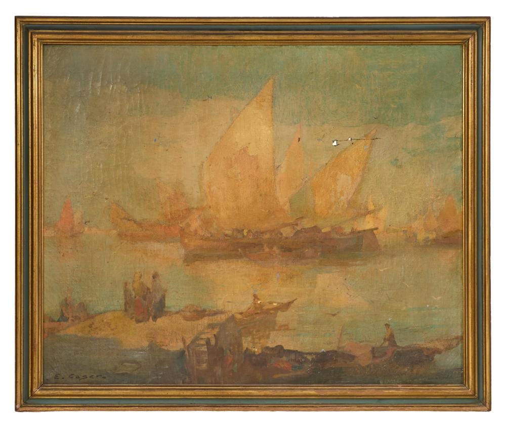 Ettore Caser comparable auction result: ettore caser italian american 1880 1944 waiting for the ships to come in h 29 in w 36 in framed h 33 1 2 in w 40 1 2 in